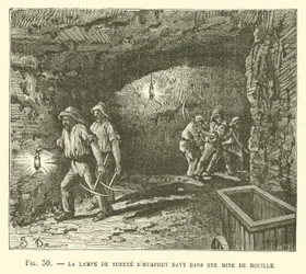 Die Sicherheitslampe von Humphry Davy in einer Kohlenmine